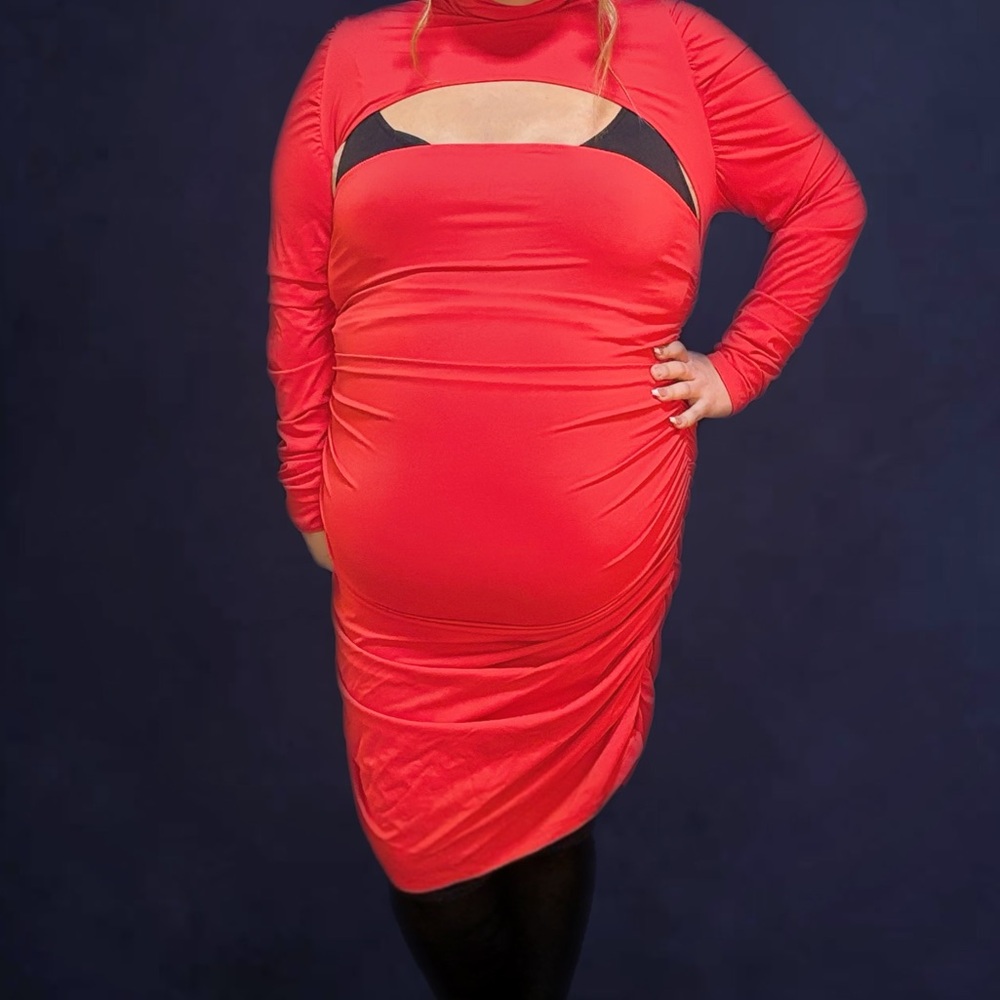 SHEIN Vibrant Red Long Sleeve Dress